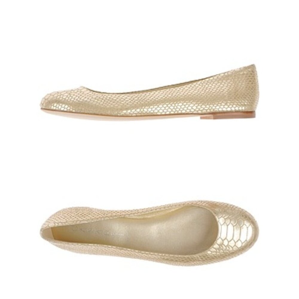 Casadei Italy Metallic Gold Beige Snake Embossed Leather Ballet Flats Shoes 6 M